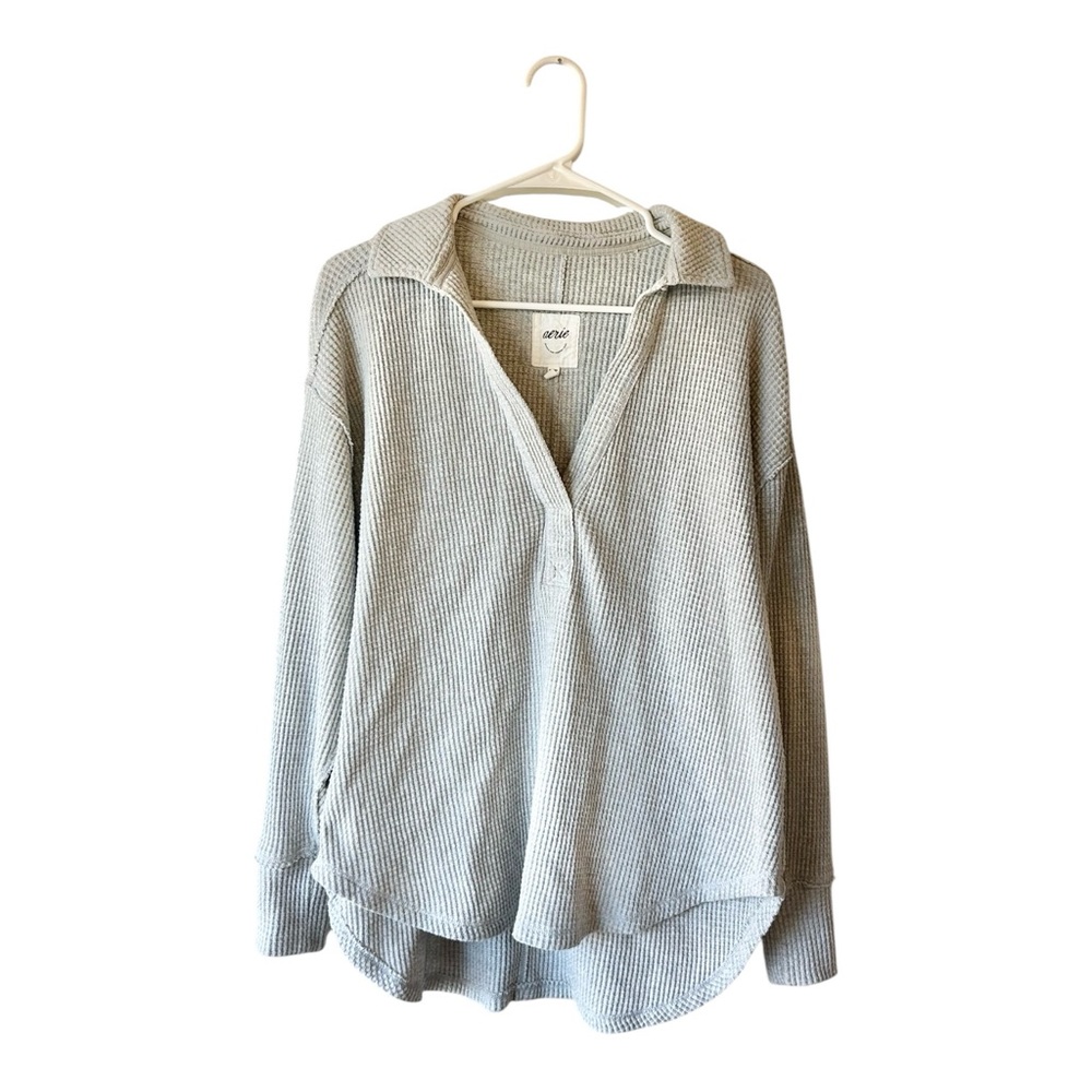 Aerie Lumber Jane Waffle Polo Heather‎ Gray Sweatshirt